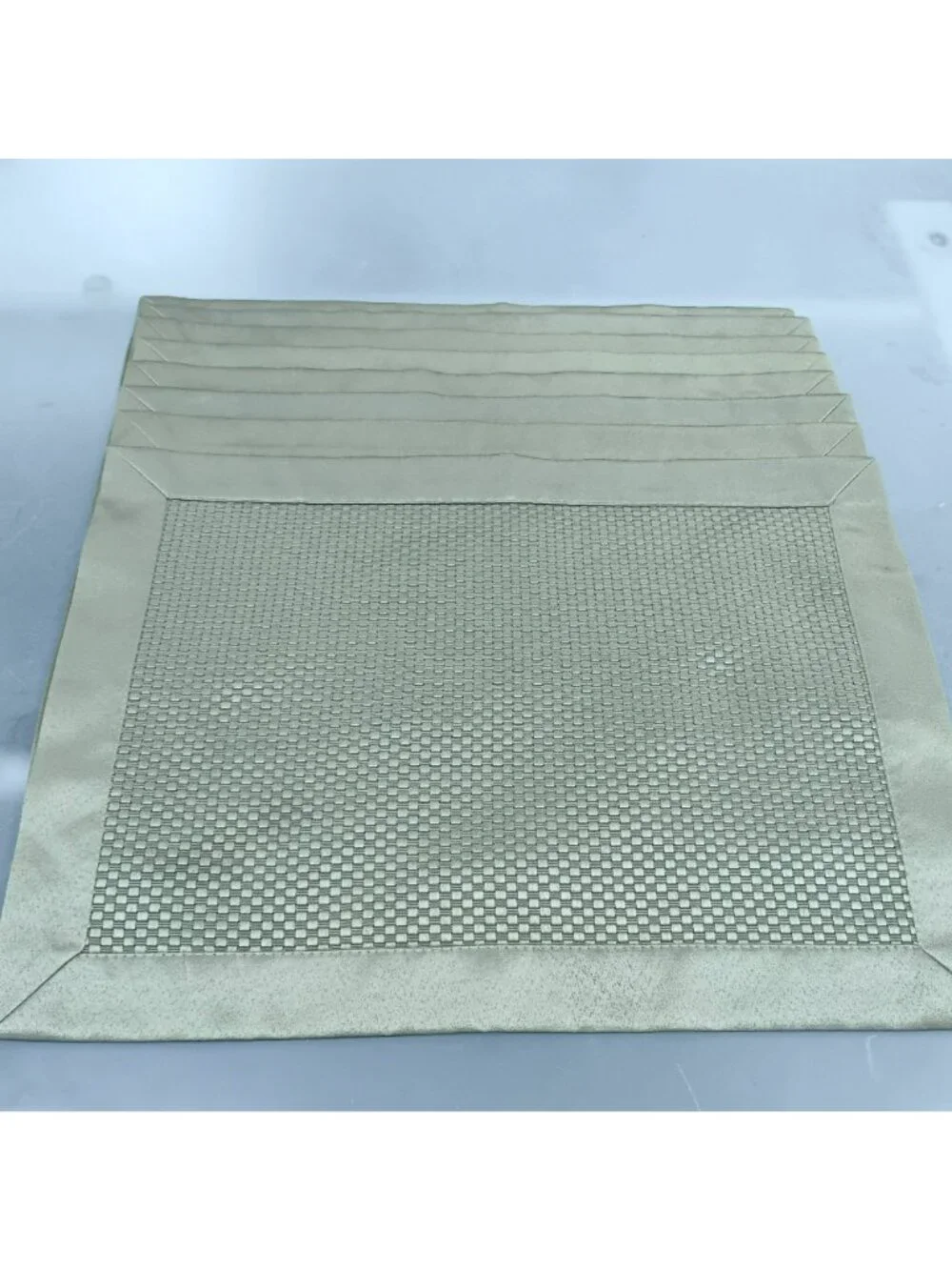 Set Of 8 Sage Green Woven Textured Placemats With Satin Border